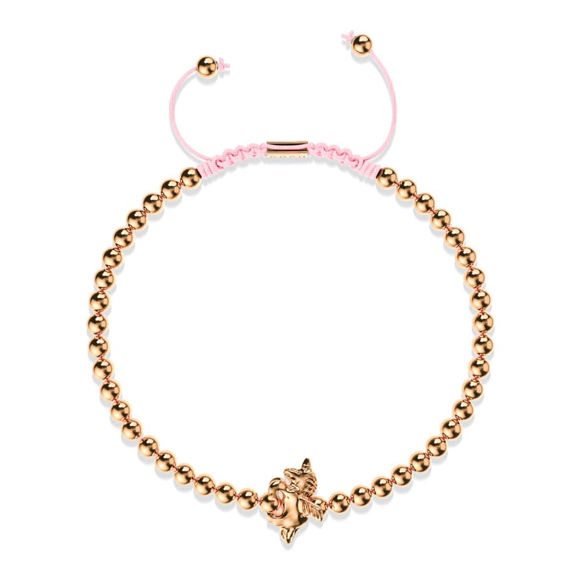 Pégase | Or rose 18 carats | Bracelet à breloques en macramé licorne ailée